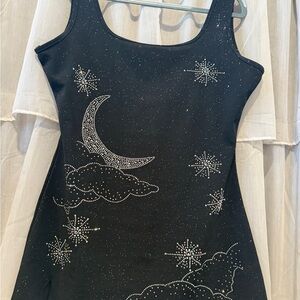 Stretchy Black short Dress or top. Best with leggings. Fits great!